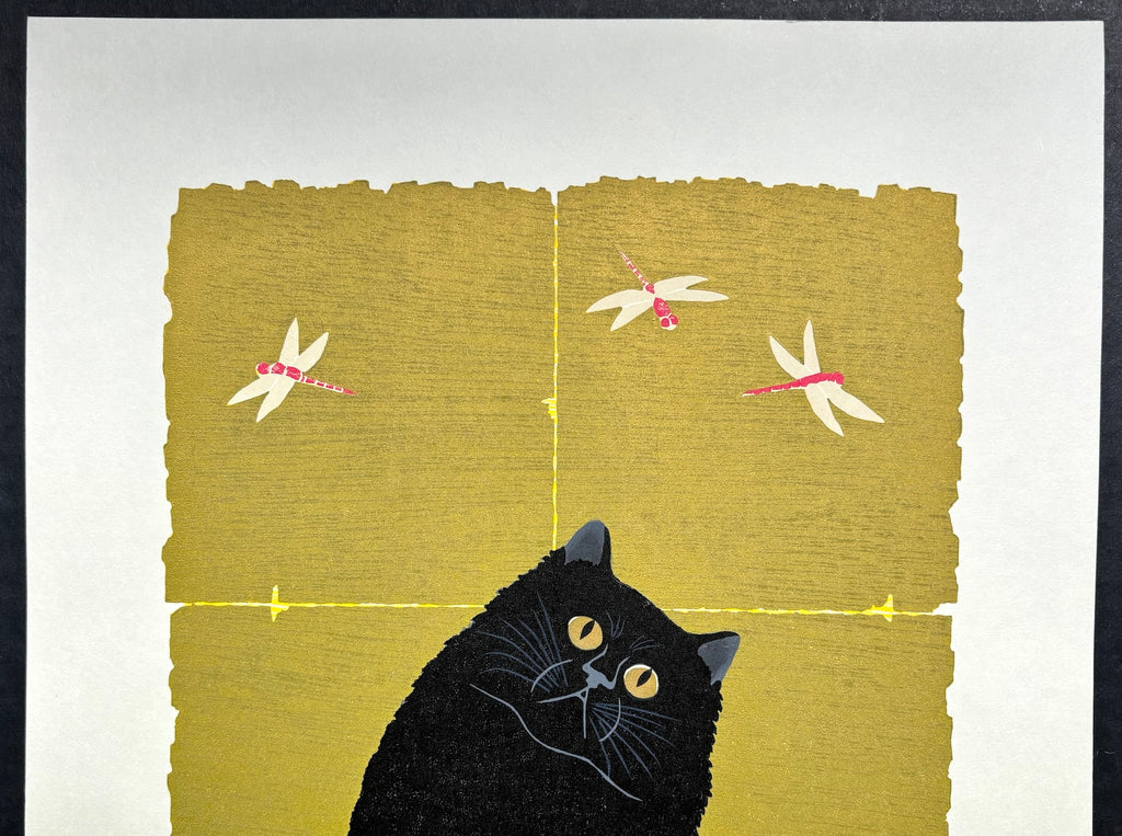 - Black Cat and Red Dragonflies -