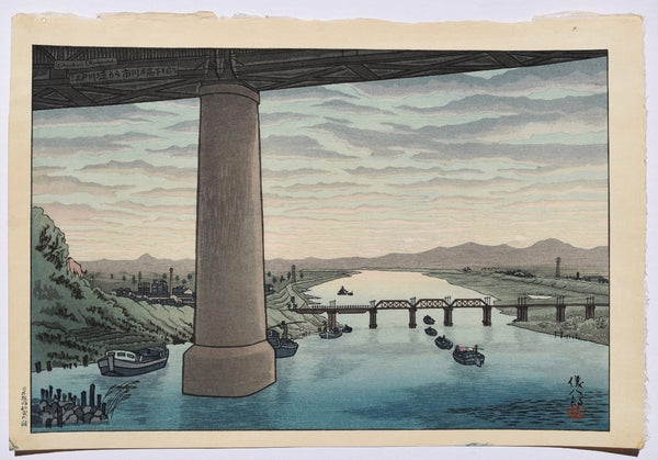 View of under the Ichikawa bridge from Edogawa - SAKURA FINE ART