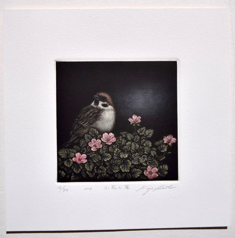 Kobana to Suzume (Small Flowers and Sparrow) - SAKURA FINE ART