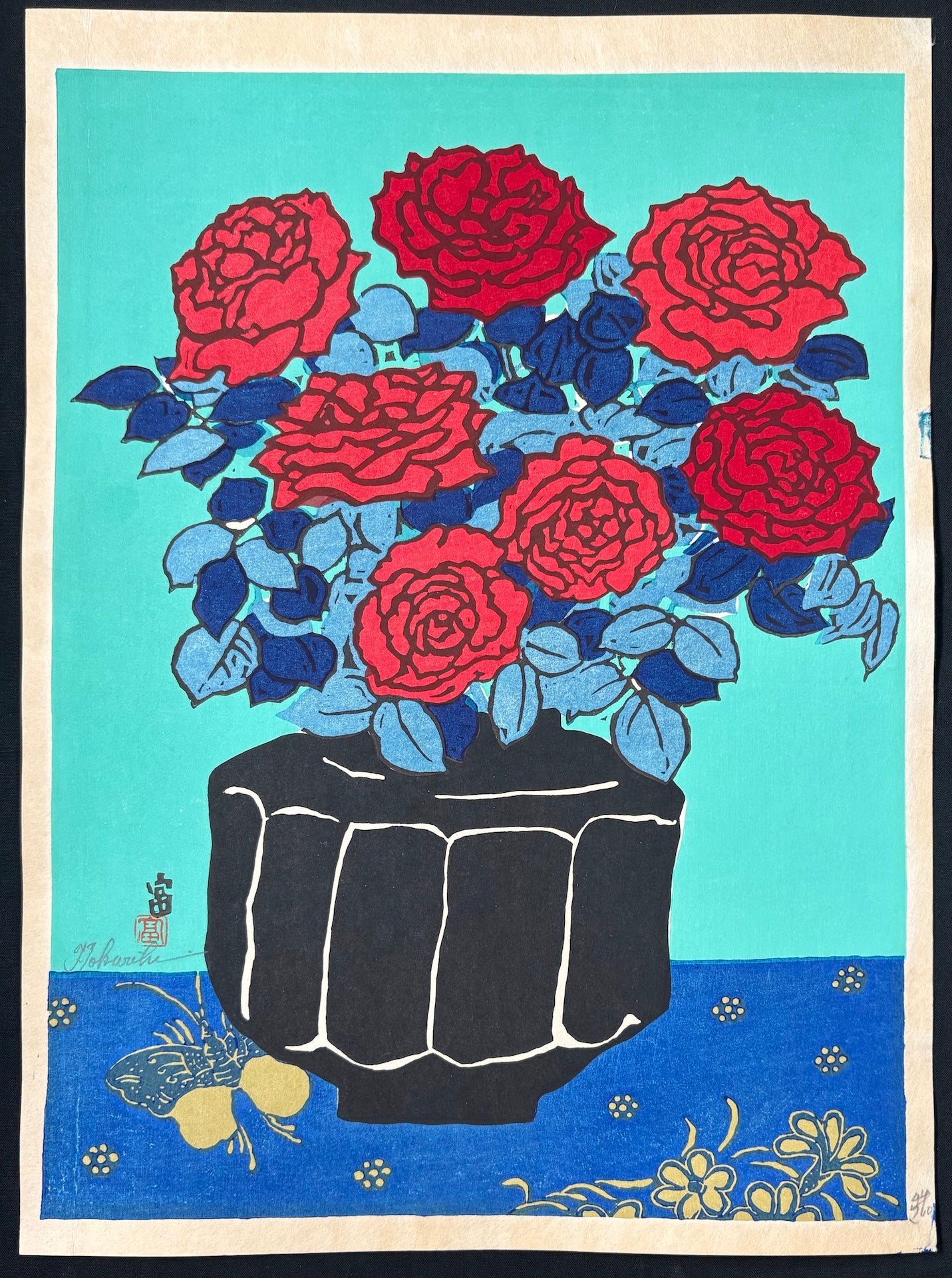 - Red Roses in a Vase - Limited Edition - Tomikichiro Tokuriki - SAKURA FINE ART