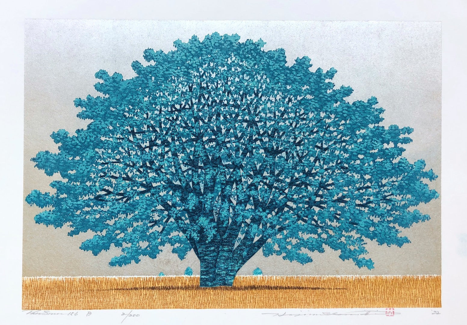 Tree Scene-134B 並木一 木版画 - 版画