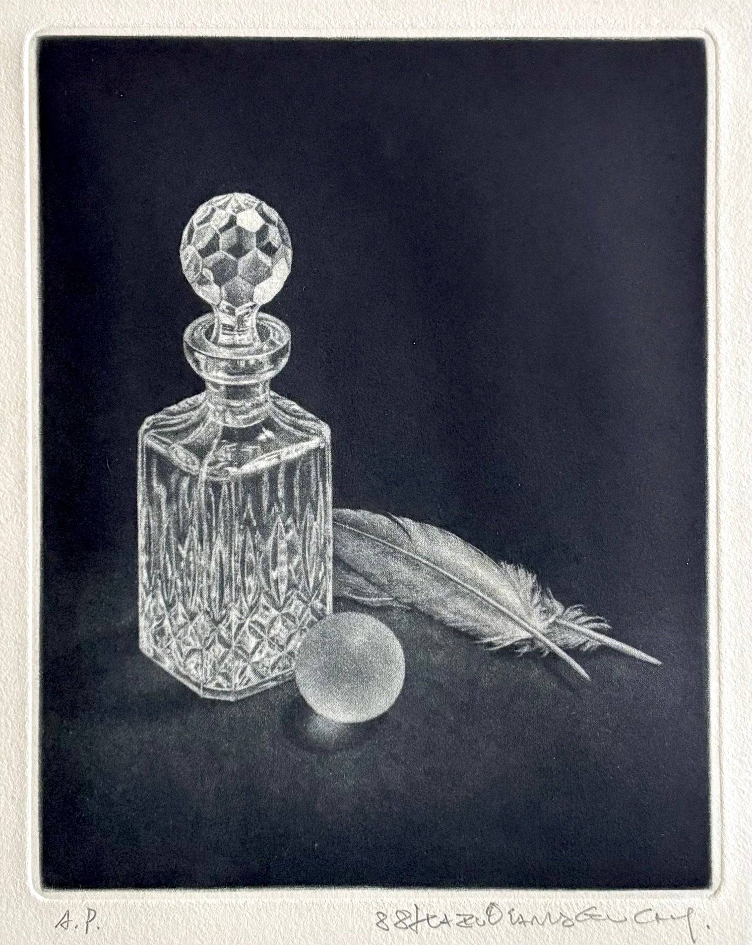 - Glass Bottle and Feathers - Kazuo Yamaguchi - SAKURA FINE ART