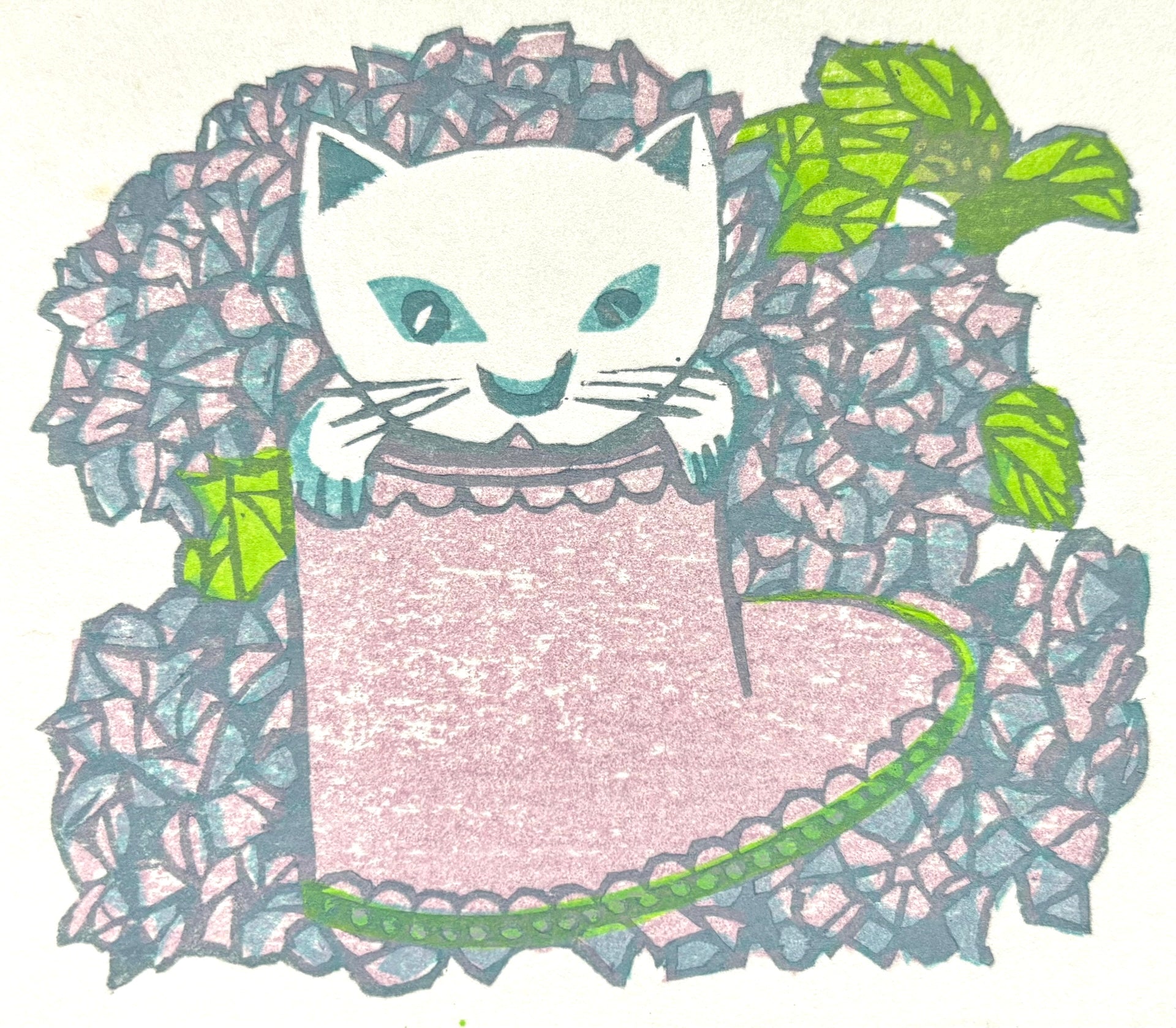 - Cat in Shoe and Hydrangea -