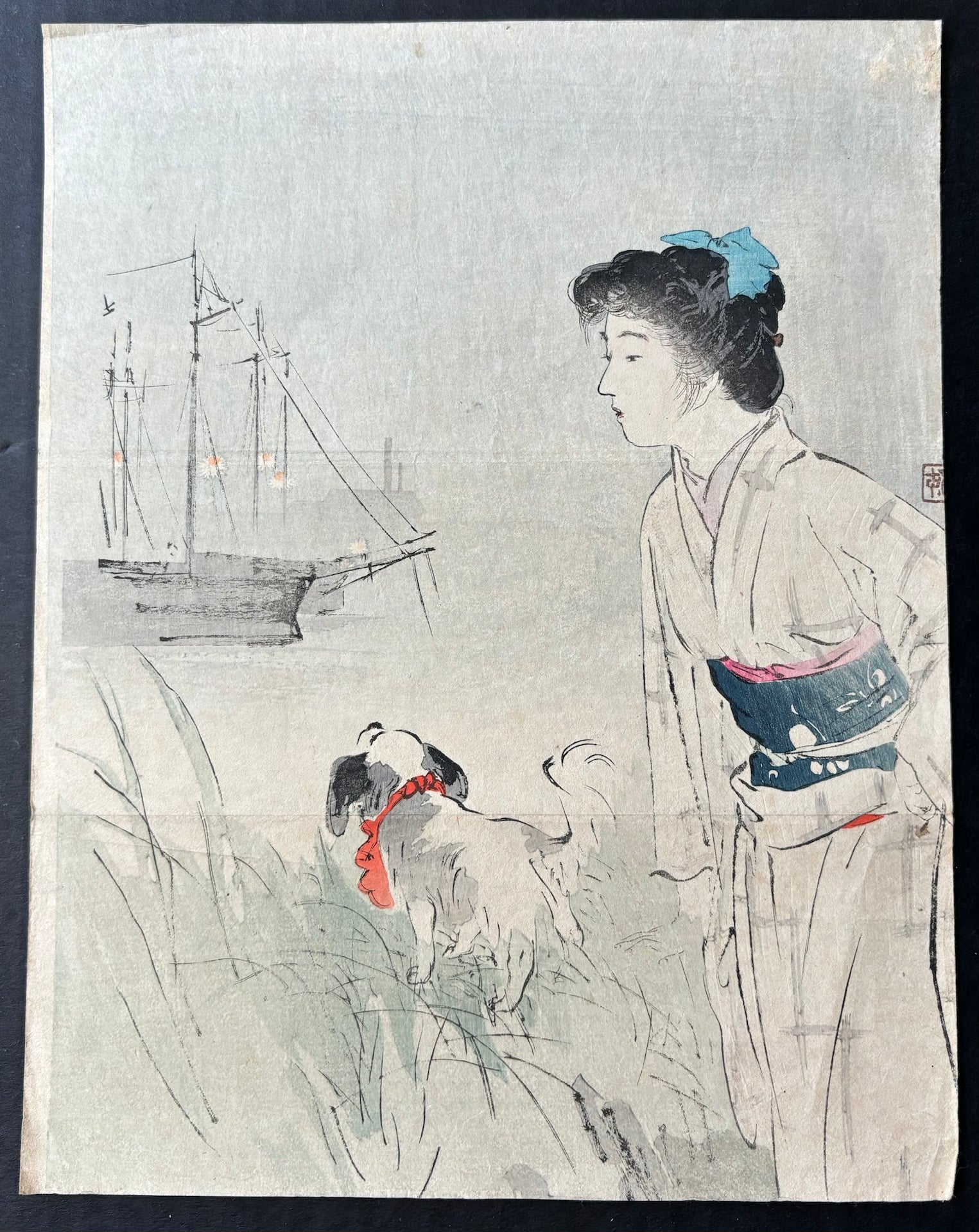  - Bijin and Puppy - #2 - Kiyokata Kaburagi - SAKURA FINE ART