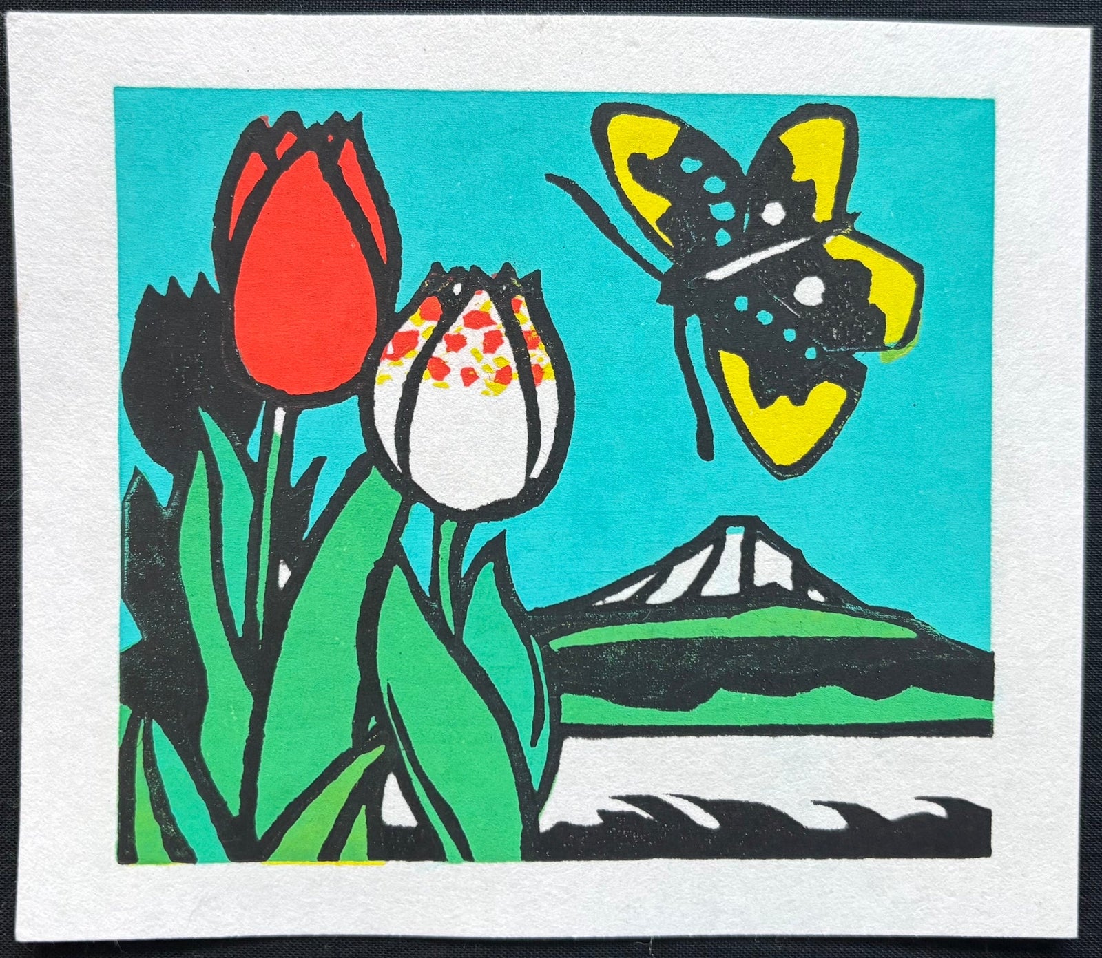  - Butterfly, Tulips and Mountain - Yoshio Kanamori - SAKURA FINE ART
