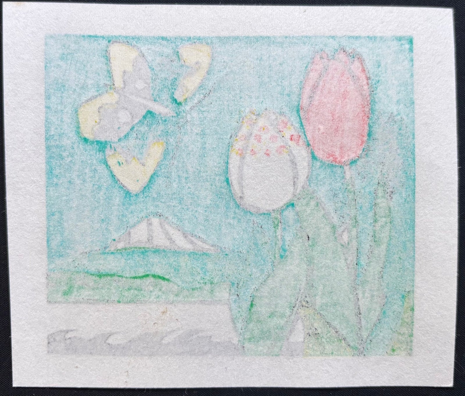  - Butterfly, Tulips and Mountain - Yoshio Kanamori - SAKURA FINE ART