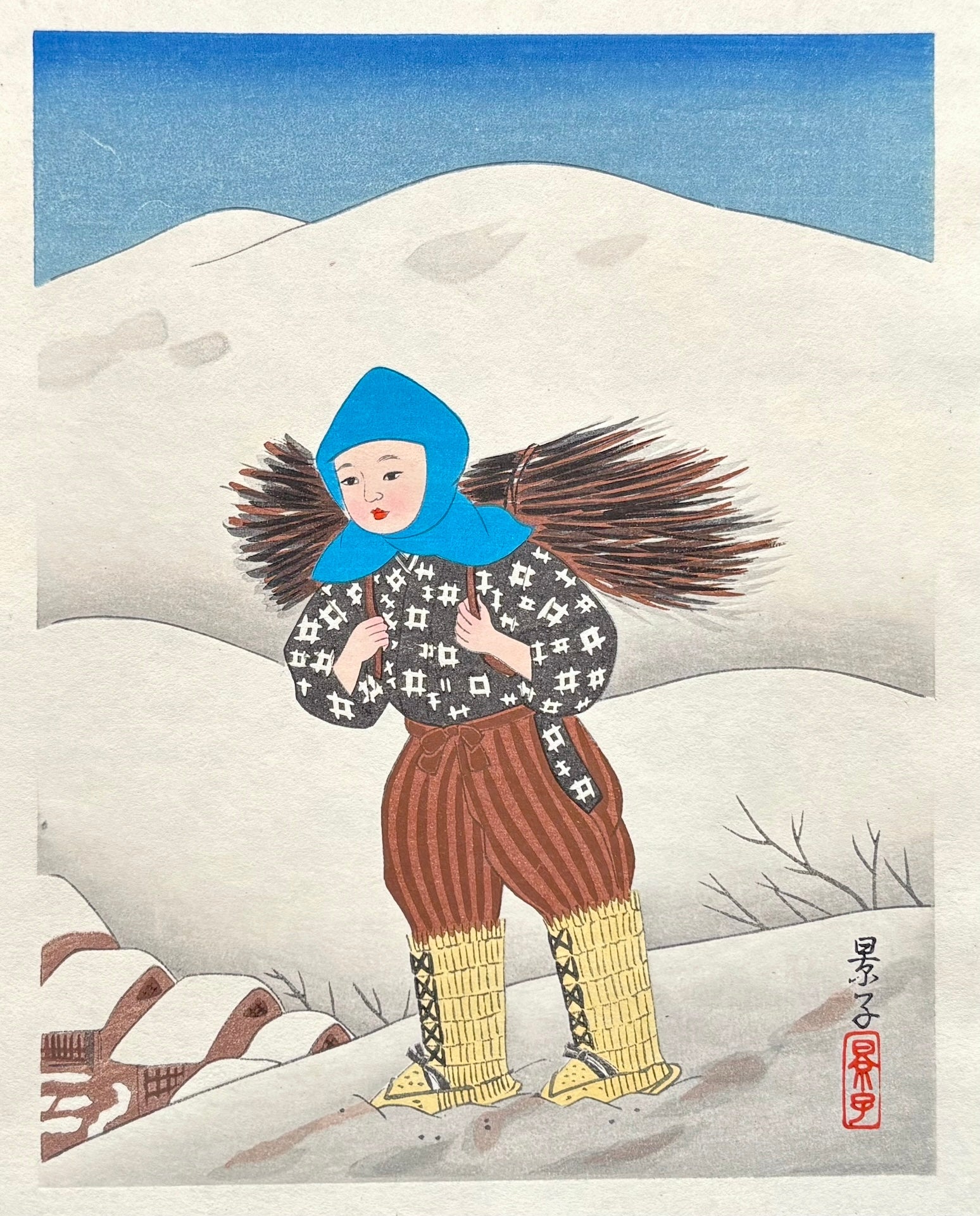  - 'Carrying Firewood' from the series 'The Life of Japanese Children' - Keiko Yurimoto - SAKURA FINE ART