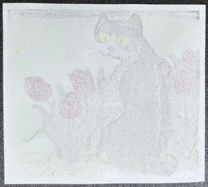  - Cat and Tulips - Tomoo Inagaki - SAKURA FINE ART