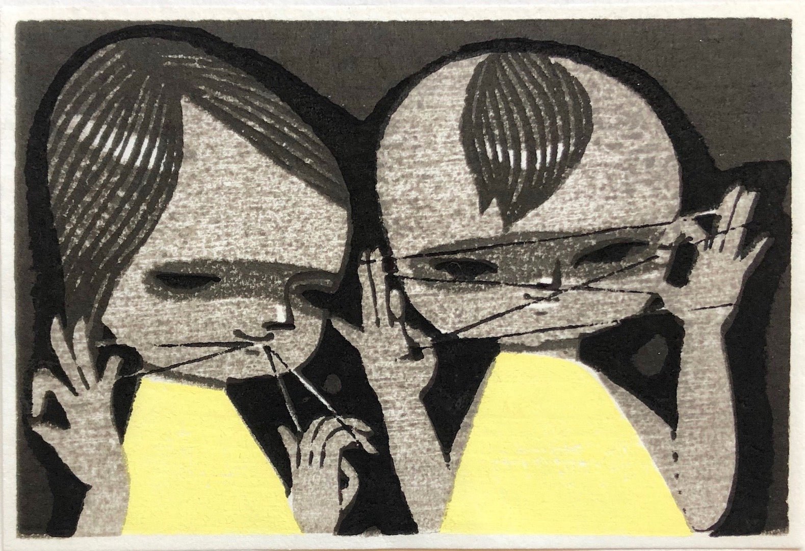  - Children Playing with Cat's Cradle - Shuzo Ikeda - SAKURA FINE ART