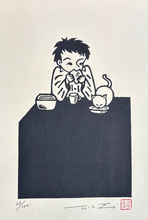  - Lunchtime with His White Cat - Takashi Ohno - SAKURA FINE ART