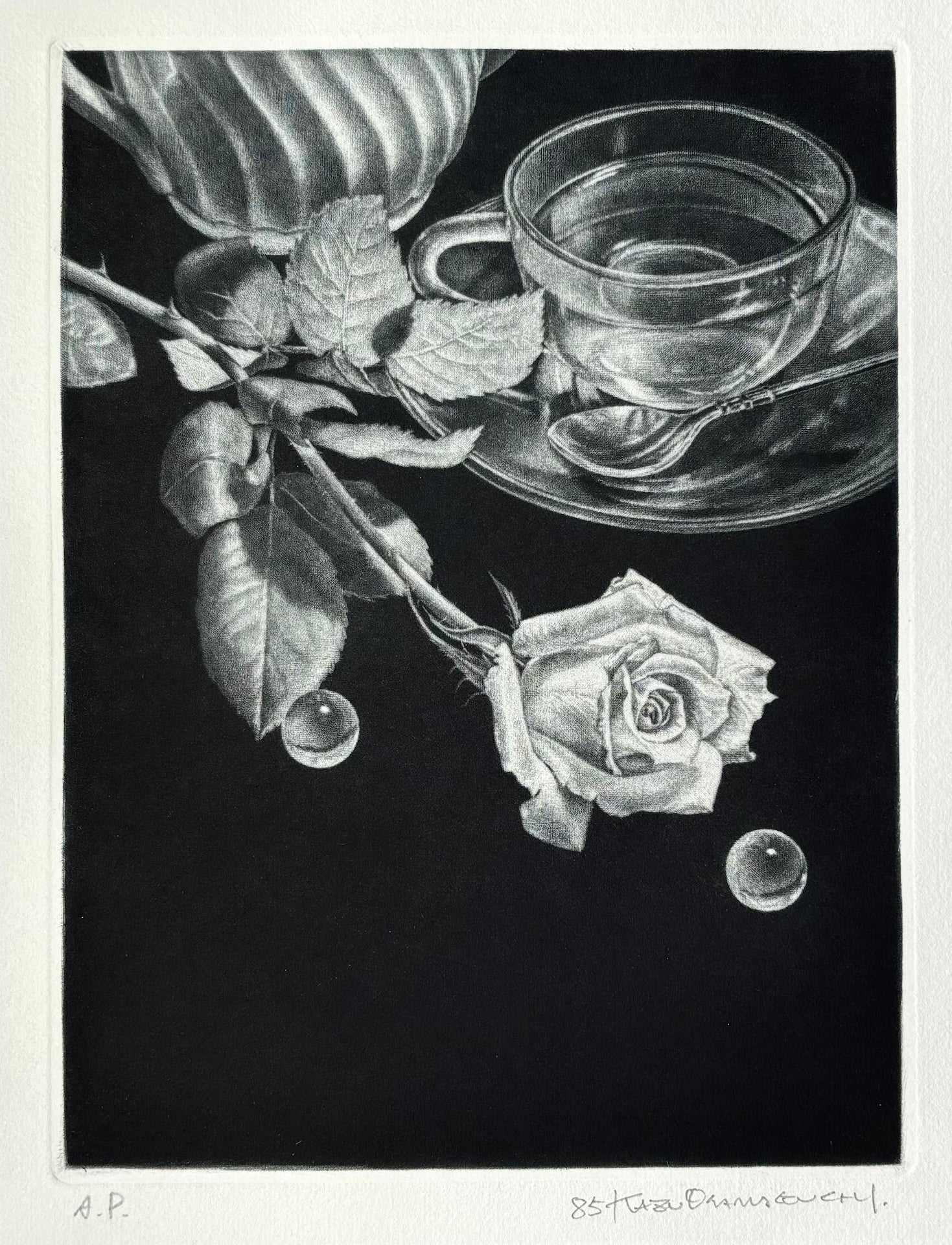  - Rose and Tea Cup - Kazuo Yamaguchi - SAKURA FINE ART