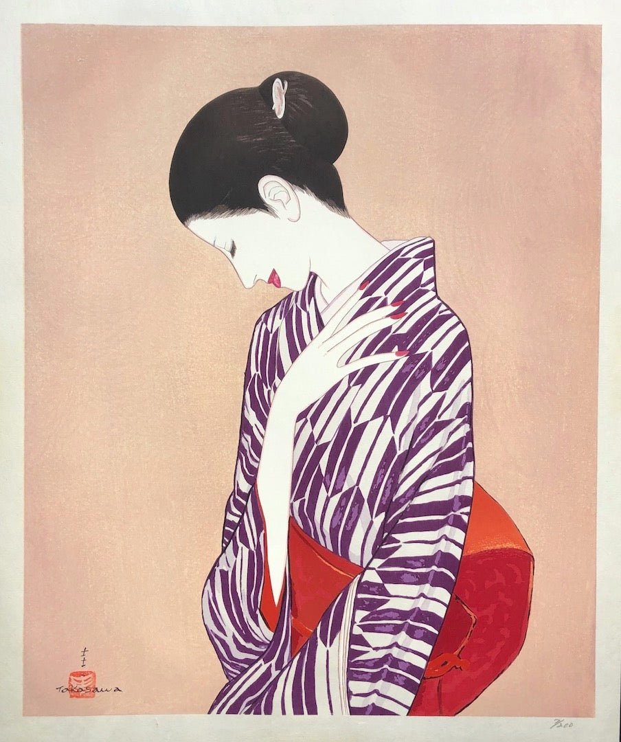  - Yagasuri (Modern beauty in Yagasuri Kimono) - Keiichi Takasawa - SAKURA FINE ART