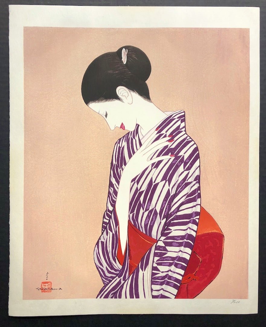  - Yagasuri (Modern beauty in Yagasuri Kimono) - Keiichi Takasawa - SAKURA FINE ART