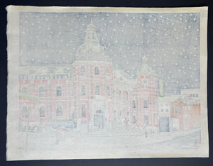 - Yuki Morioka-shi Meiji jidai Yokan (Snow at Meiji-Era Western Building, Morioka) - Tomikichiro Tokuriki - SAKURA FINE ART