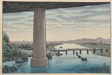 View of under the Ichikawa bridge from Edogawa - SAKURA FINE ART