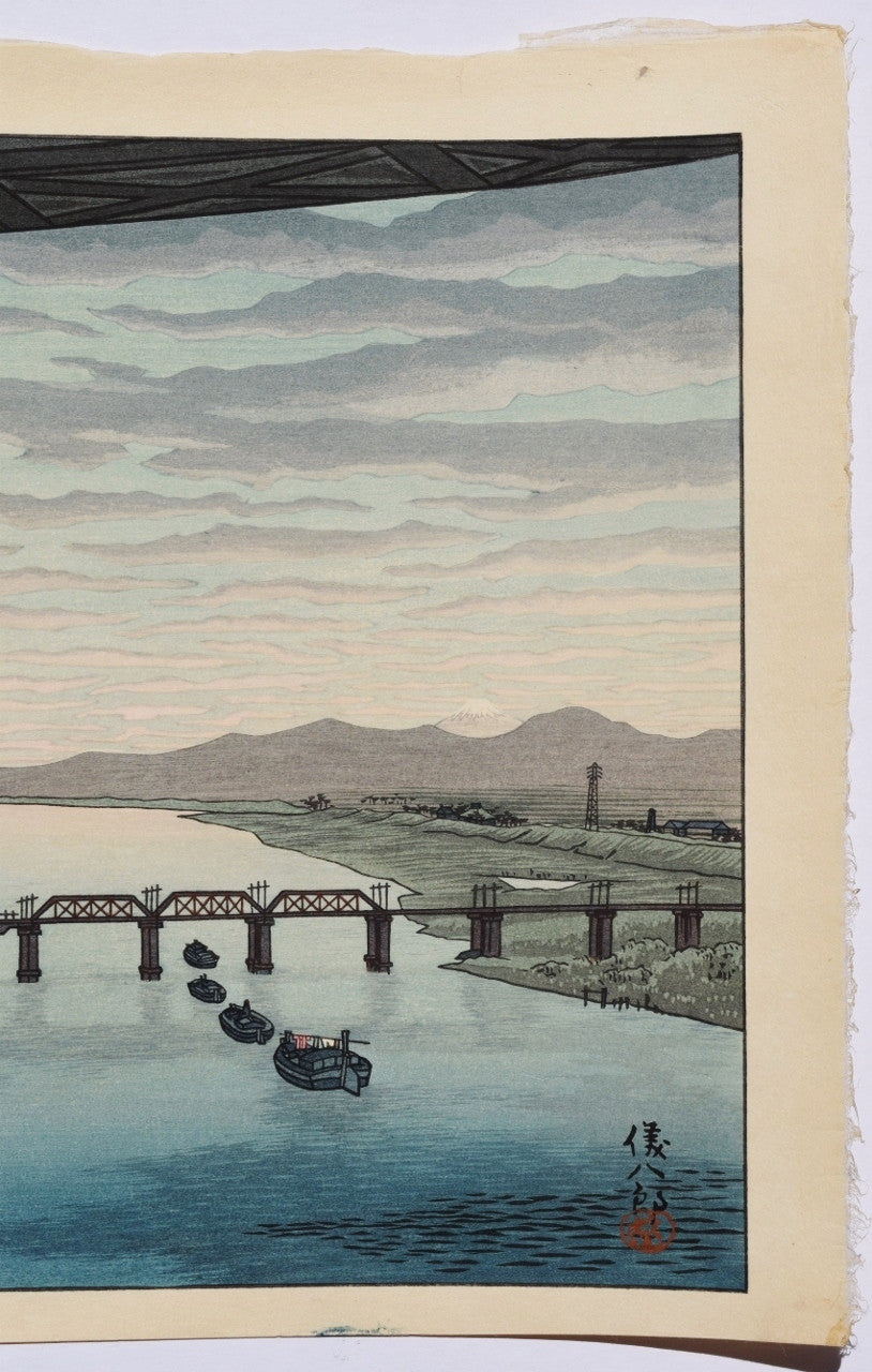 View of under the Ichikawa bridge from Edogawa - SAKURA FINE ART