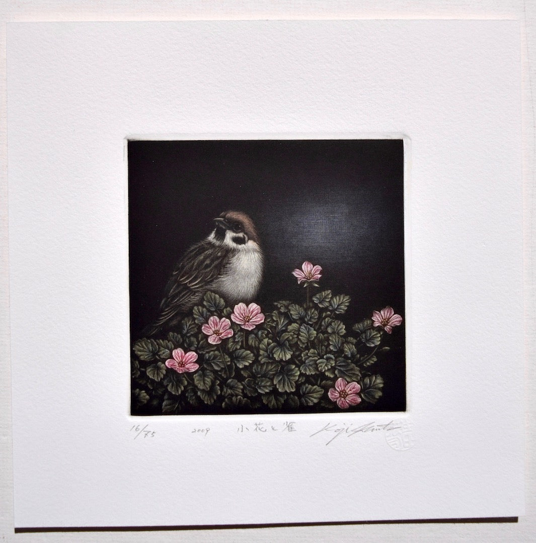 Kobana to Suzume (Small Flowers and Sparrow) - SAKURA FINE ART