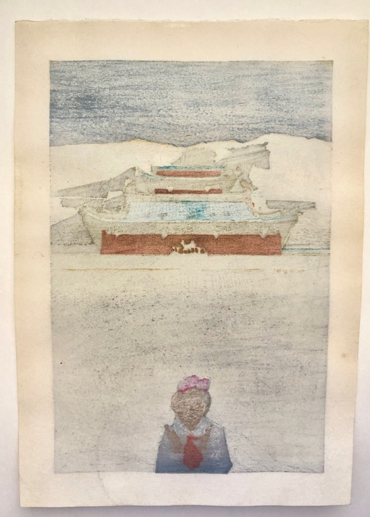 Hakushu suru shojo no iru Fukei  (A girl and Yungang Grottoes, Datong, China) - SAKURA FINE ART