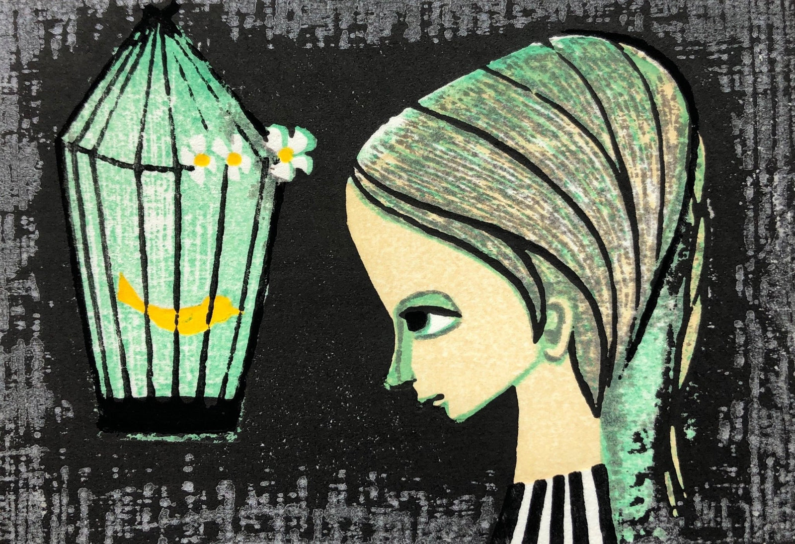  - Girl and Yellow Canary - Shuzo Ikeda - SAKURA FINE ART