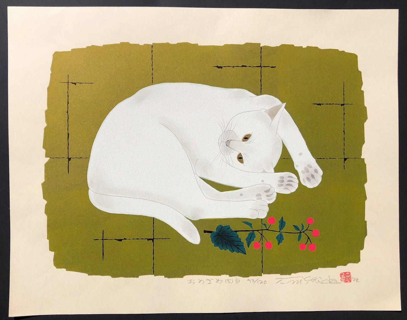  - Omezame 5, Shiro (Wake up - 5, White cat) - Tadashige Nishida - SAKURA FINE ART